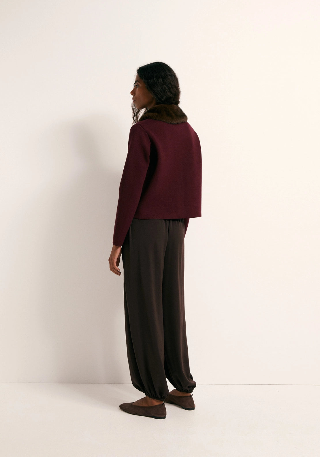 Faux Fur Collar Jacket - Red