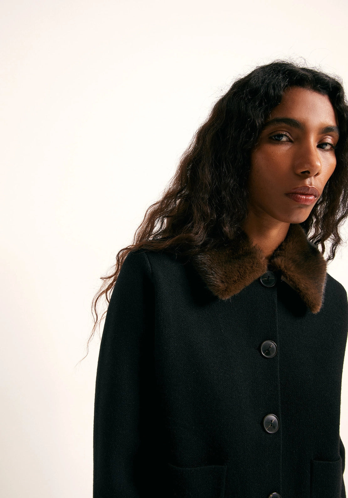 Faux Fur Collar Jacket - Black