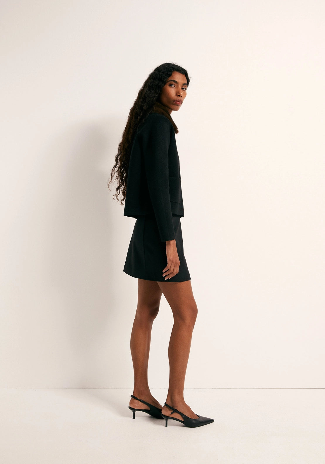 Faux Fur Collar Jacket - Black