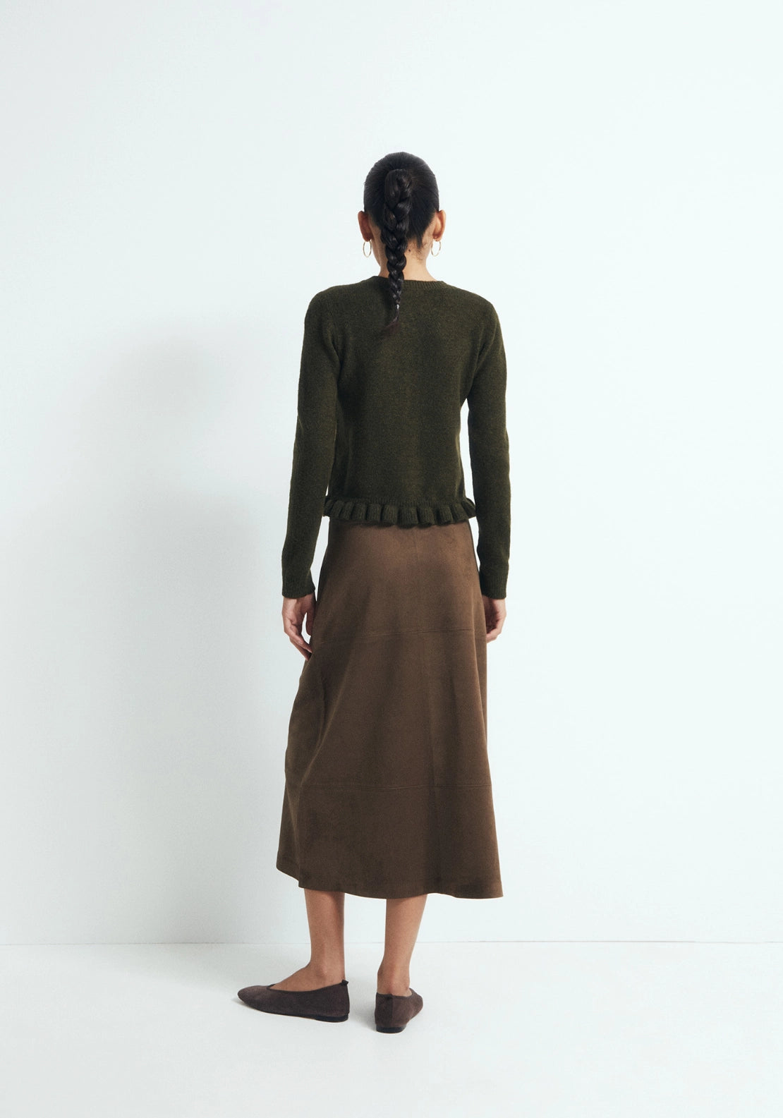 Ruffle Trim Cardigan - Kakhi