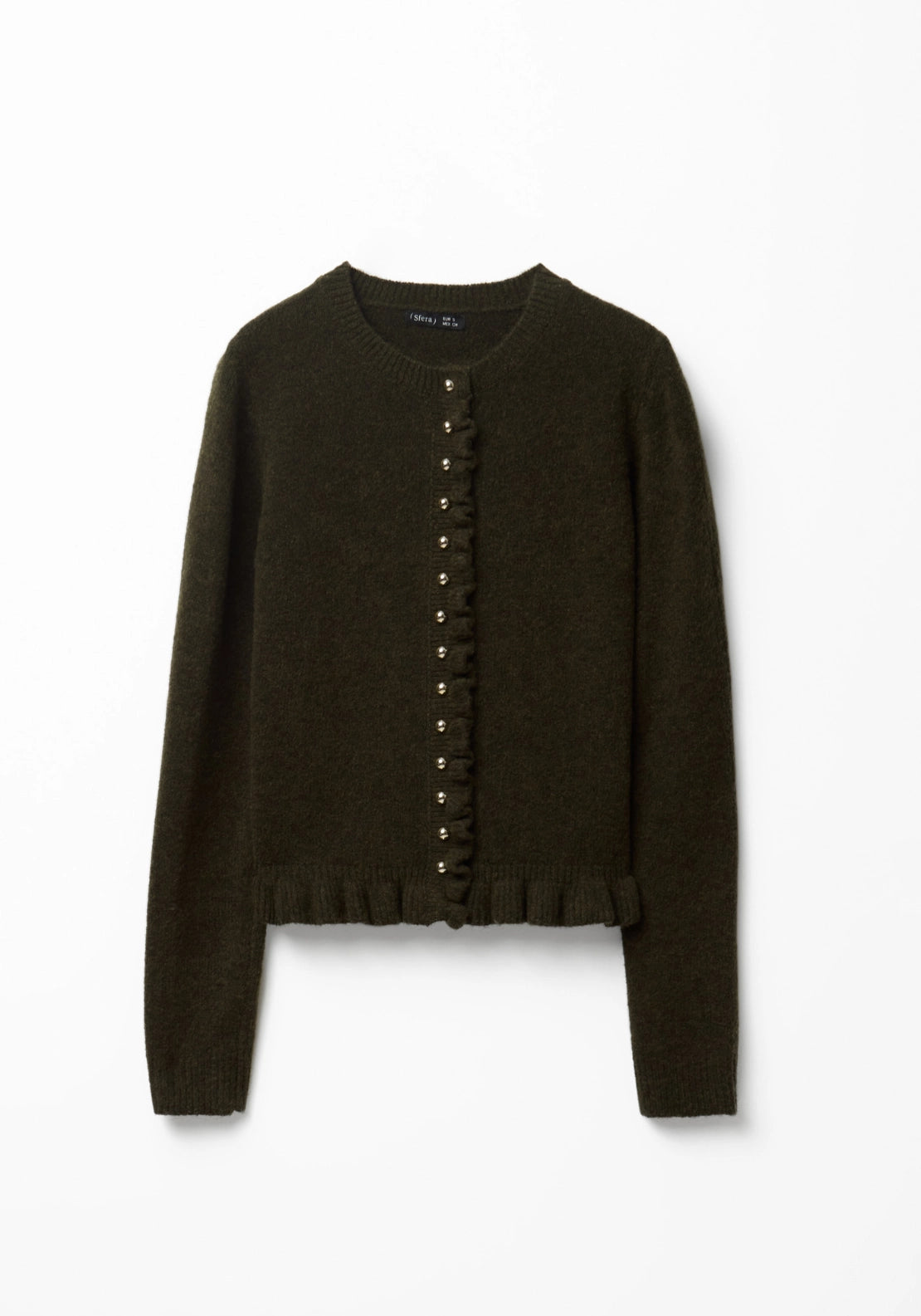 Ruffle Trim Cardigan - Kakhi