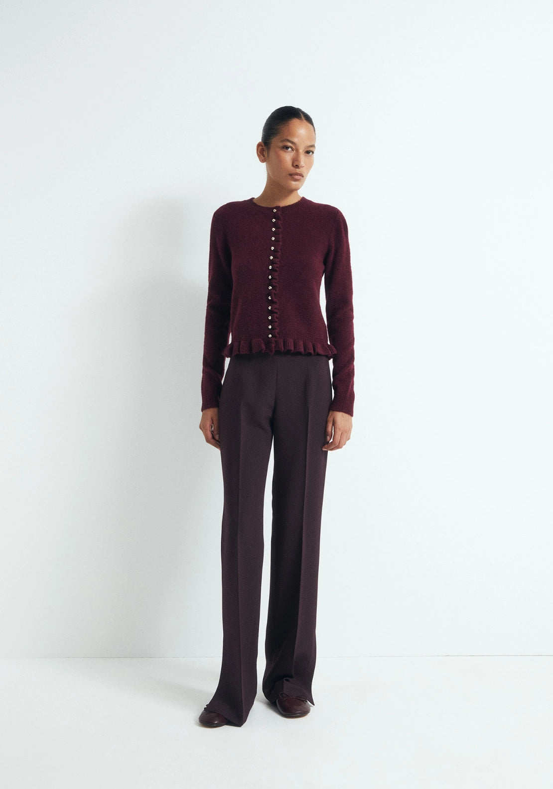 Ruffle Trim Cardigan - Red