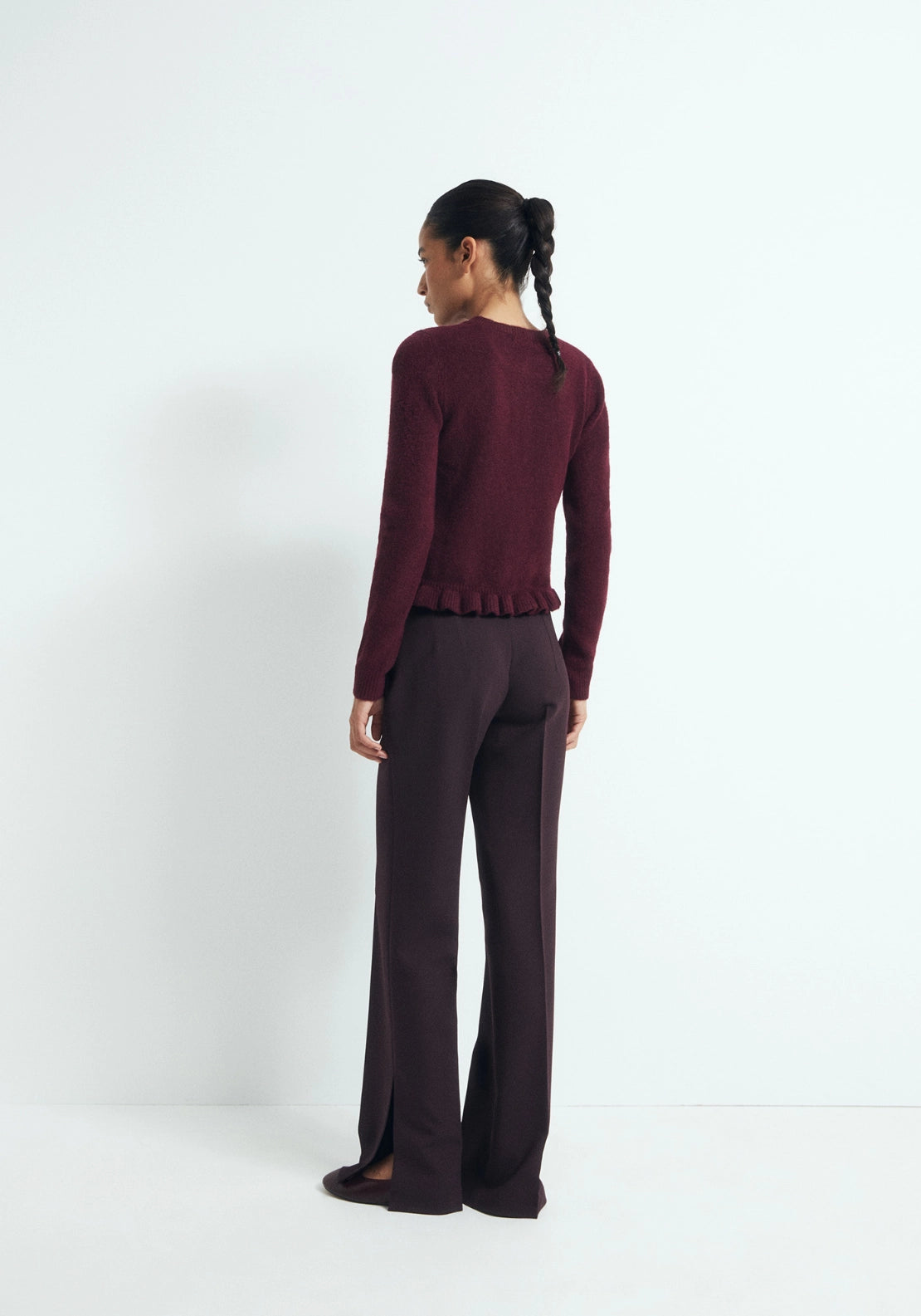 Ruffle Trim Cardigan - Red