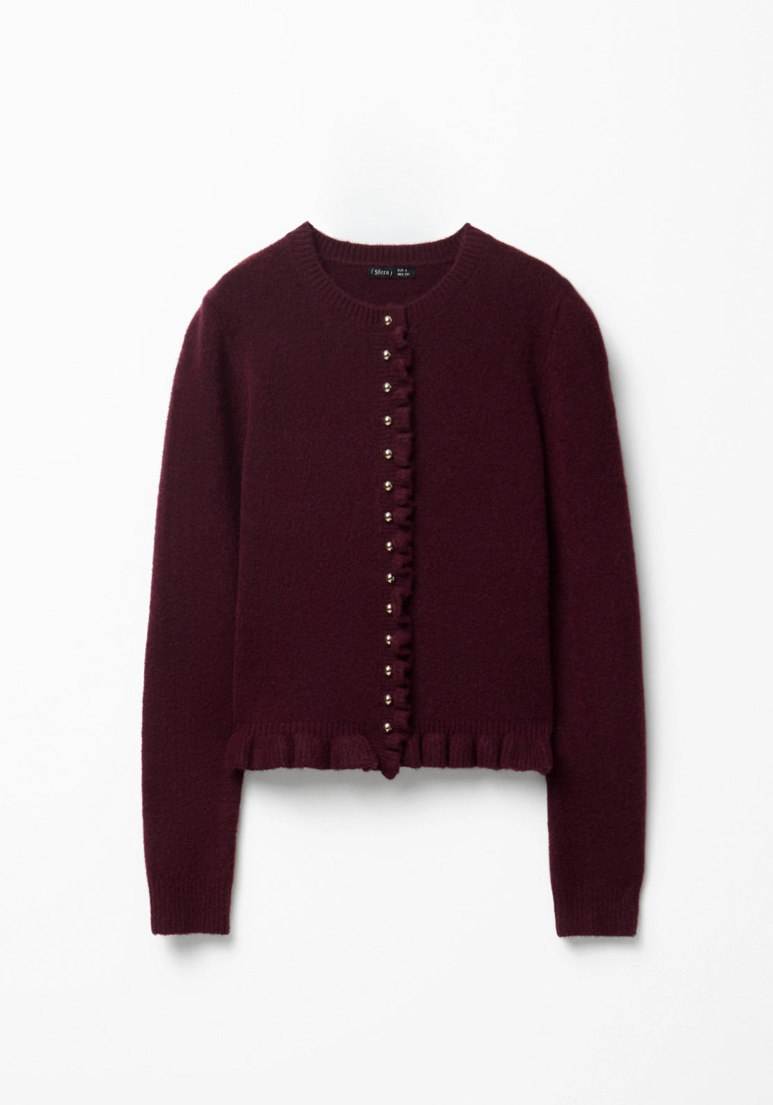 Ruffle Trim Cardigan - Red