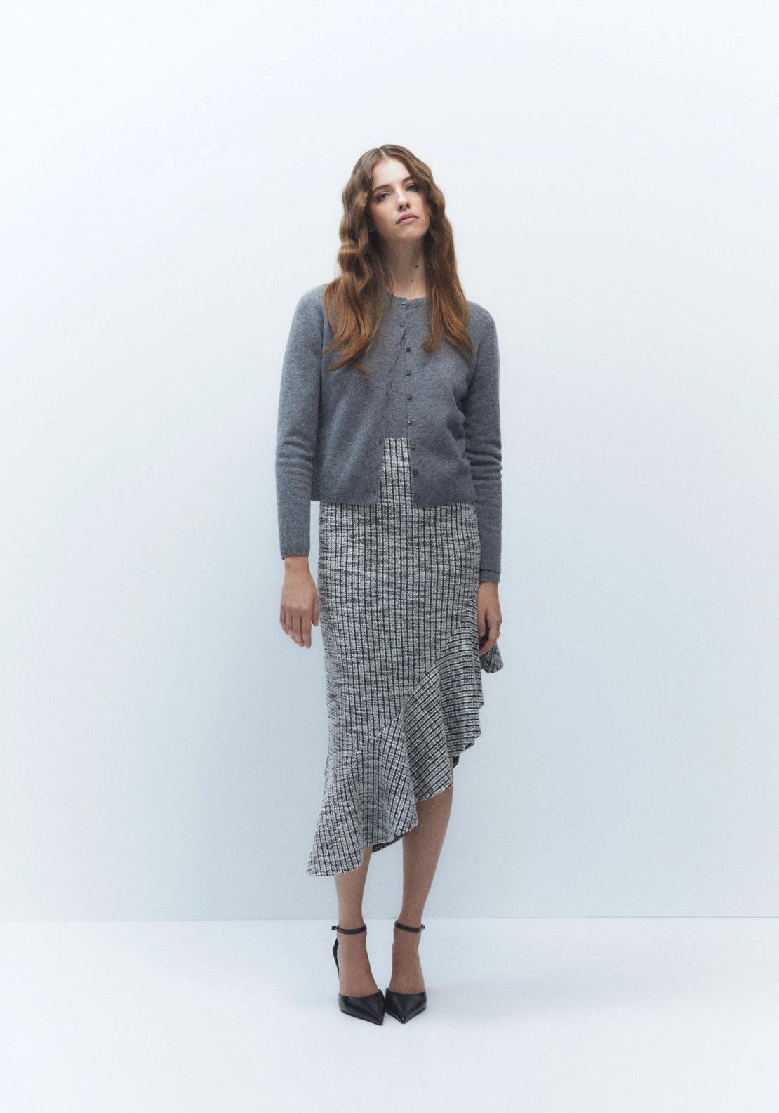 100% Wool Button Cardigan - Grey