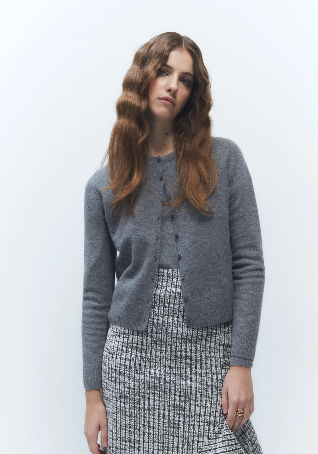 100% Wool Button Cardigan - Grey
