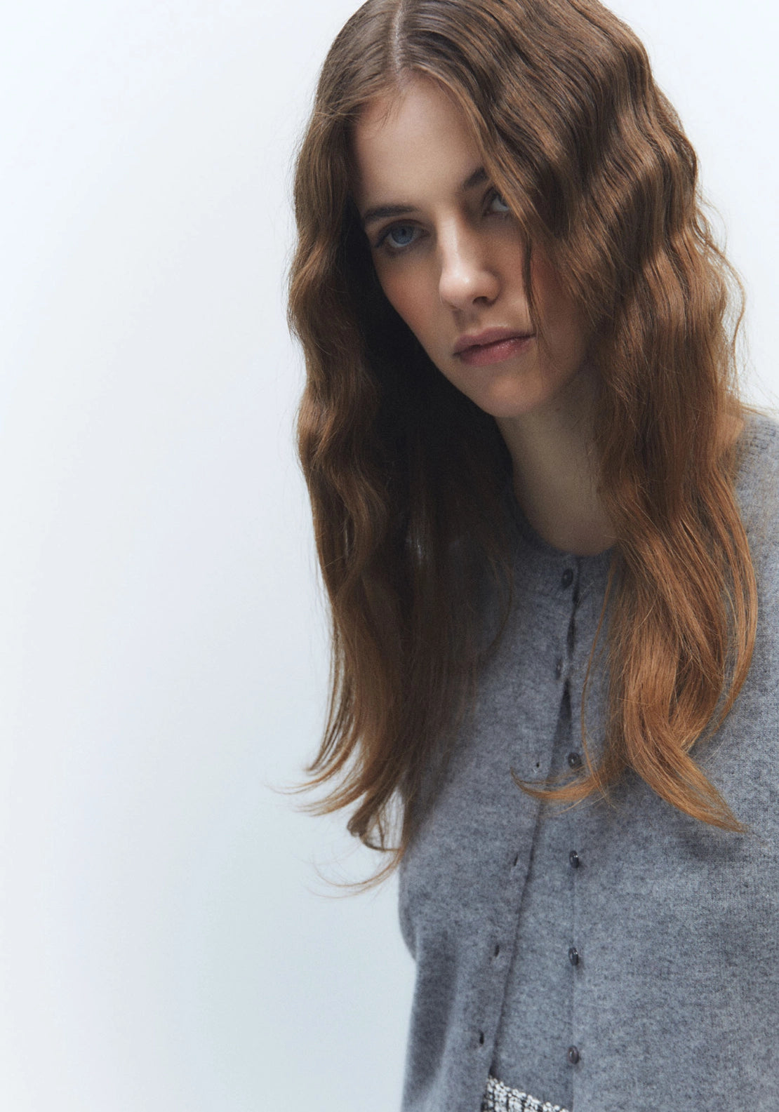 100% Wool Button Cardigan - Grey