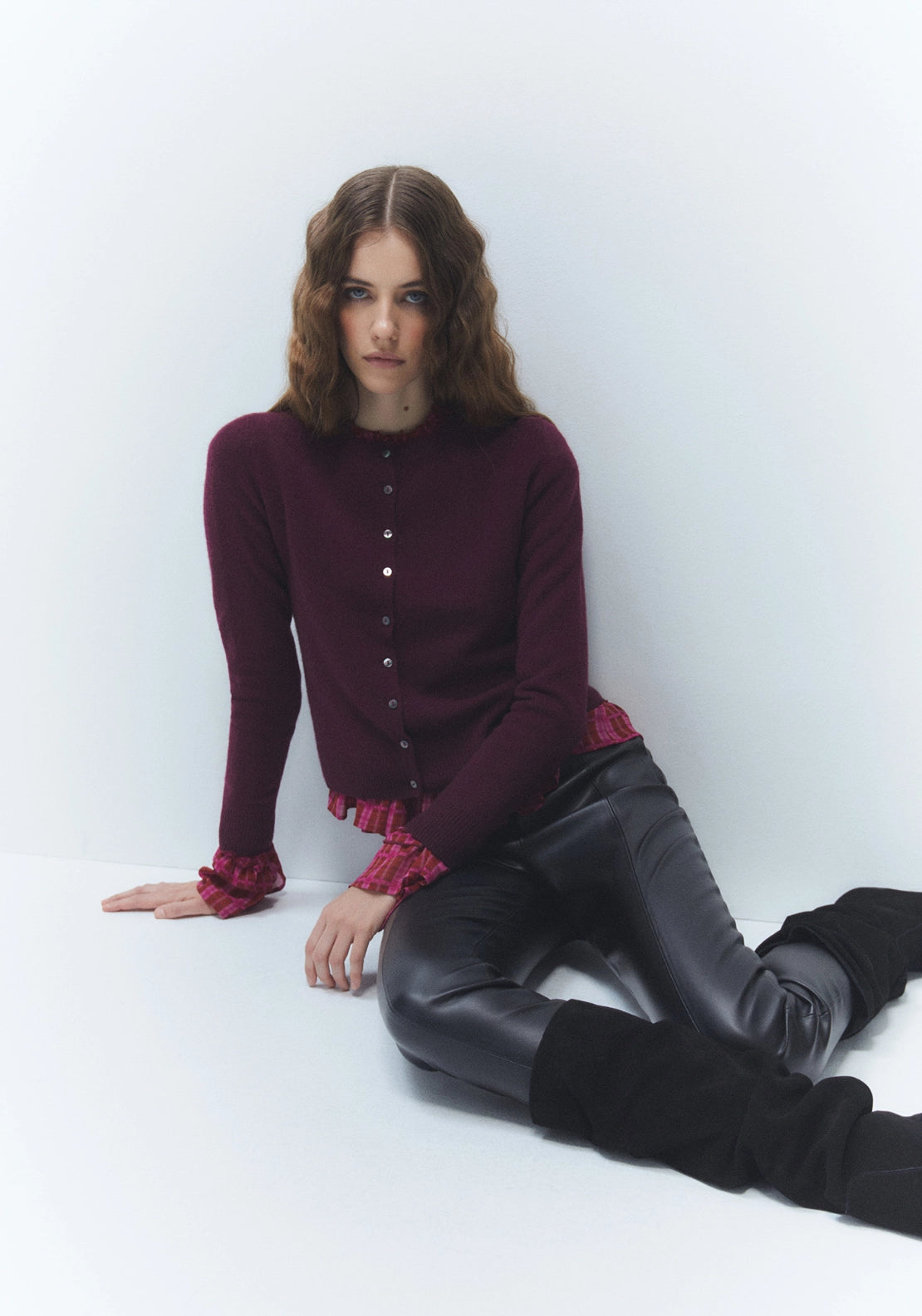 100% Wool Button Cardigan - Red