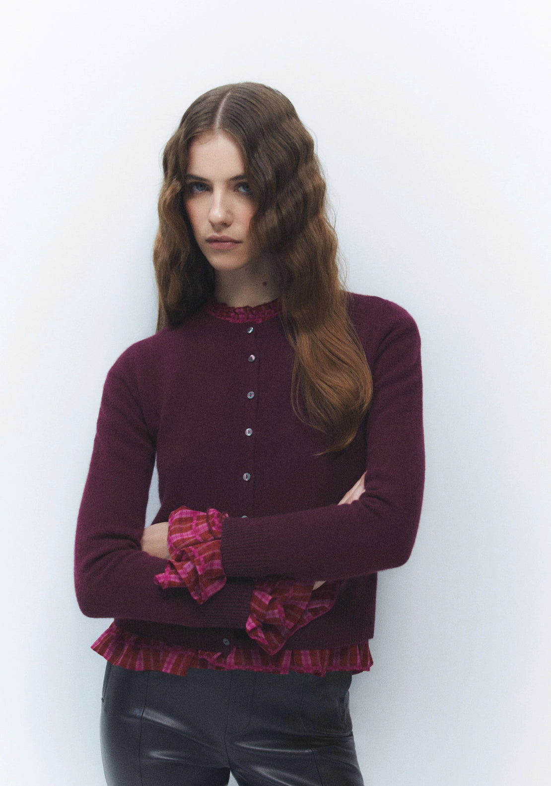 100% Wool Button Cardigan - Red