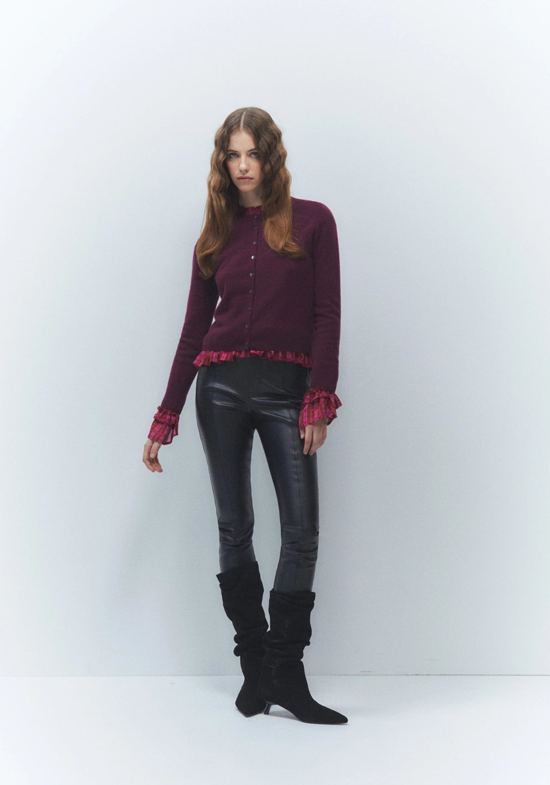 100% Wool Button Cardigan - Red