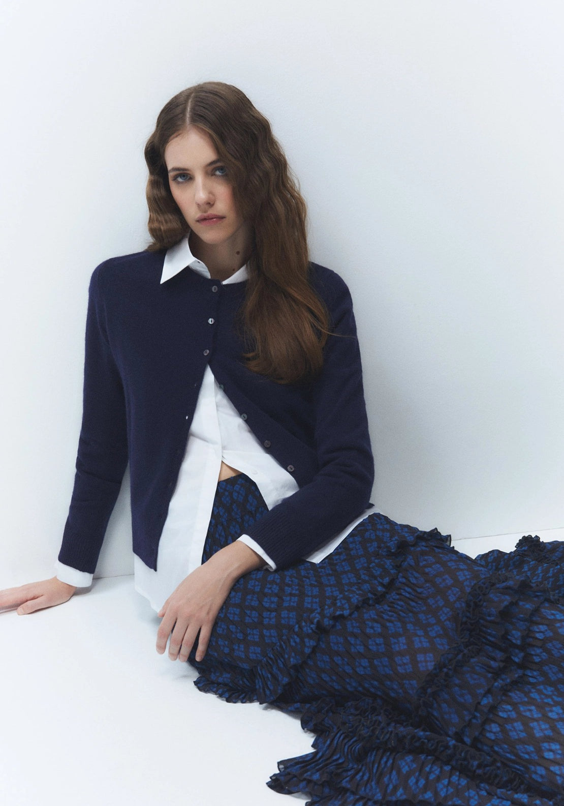 100% Wool Button Cardigan - Navy Blue