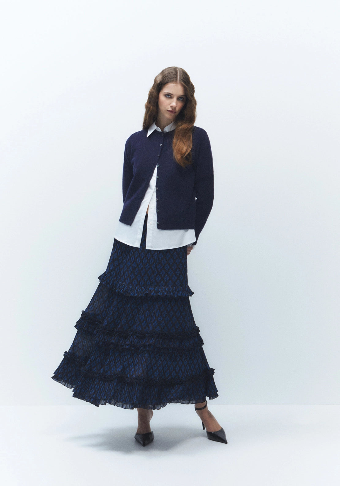 100% Wool Button Cardigan - Navy Blue