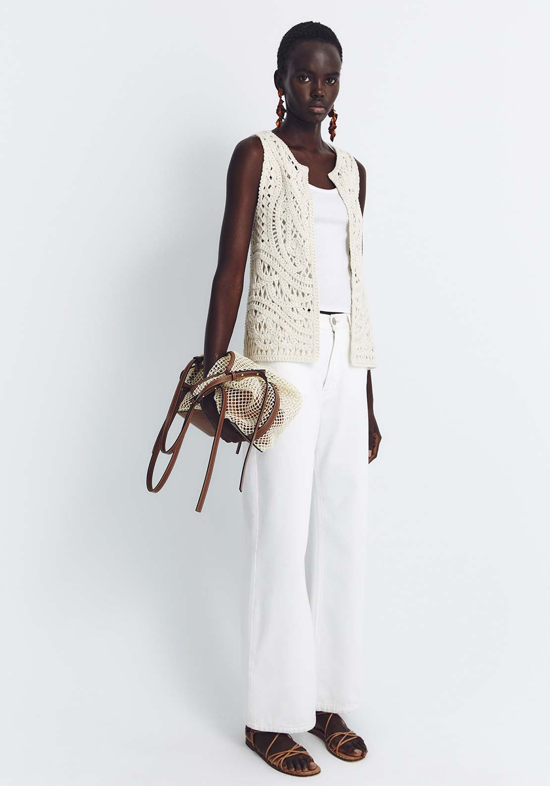 Sfera Long Macramé Vest - Ecru 5 Shaws Department Stores
