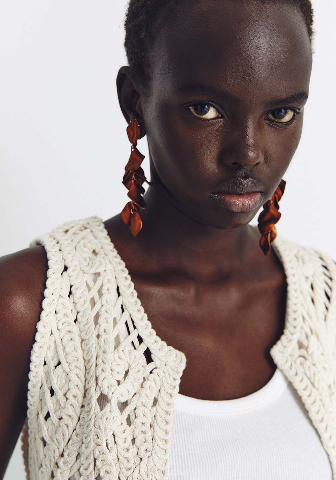 Sfera Long Macramé Vest - Ecru 4 Shaws Department Stores