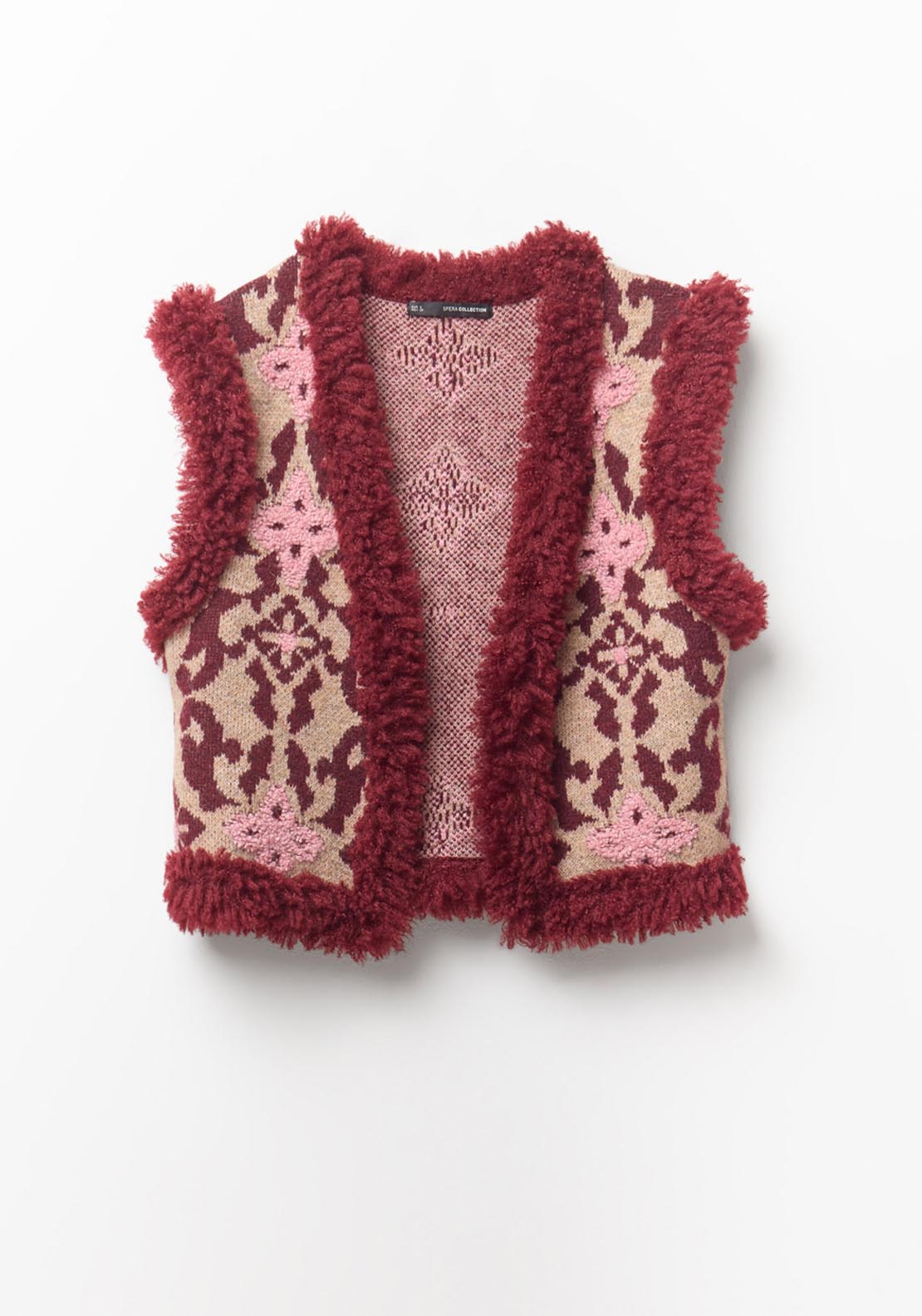 Sfera Fur Trim Embroidered Waistcoat - Red 5 Shaws Department Stores