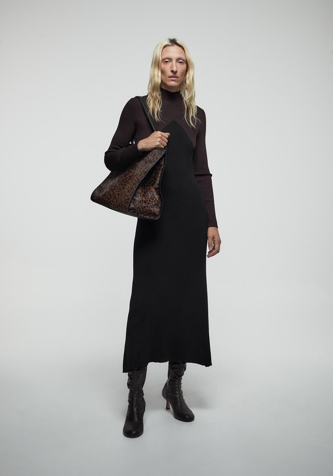 Sfera Two Tone Yoke Dress - Black 1 Shaws Department Stores