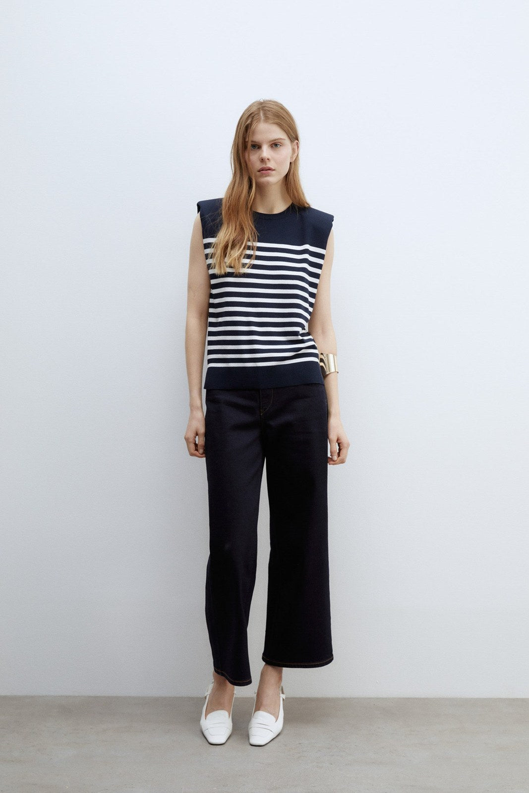 Sfera Stripes sleeveless top - Navy 1 Shaws Department Stores