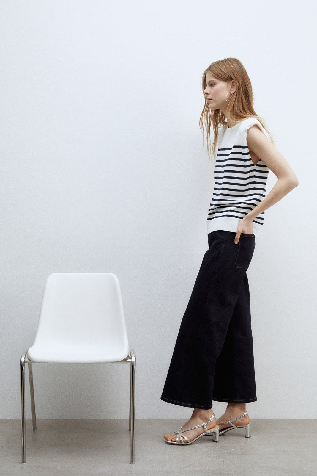 Sfera Stripes sleeveless top - White 3 Shaws Department Stores