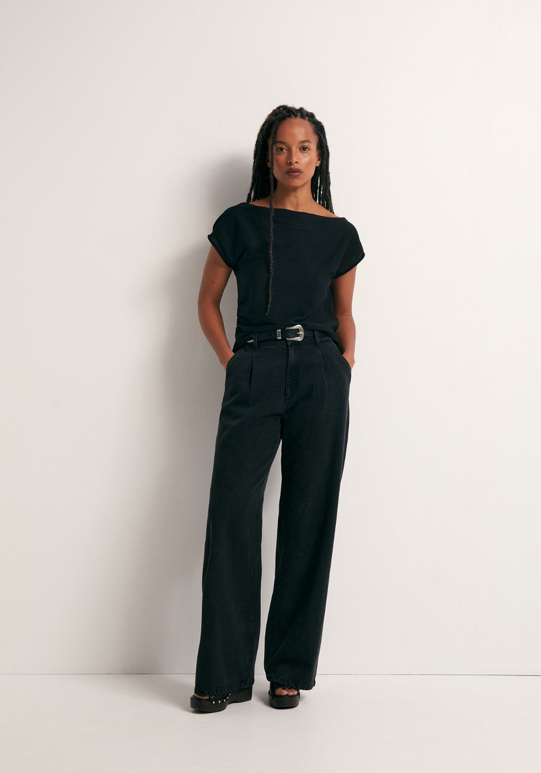 Asymmetrical Pleat Top - Black