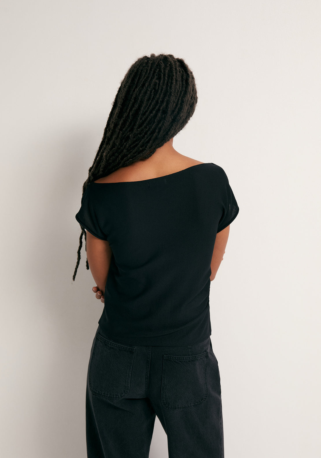 Asymmetrical Pleat Top - Black