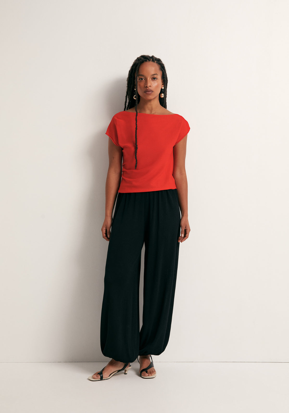 Asymmetrical Pleat Top - Red