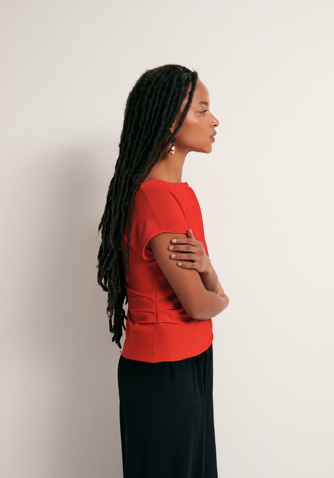 Asymmetrical Pleat Top - Red