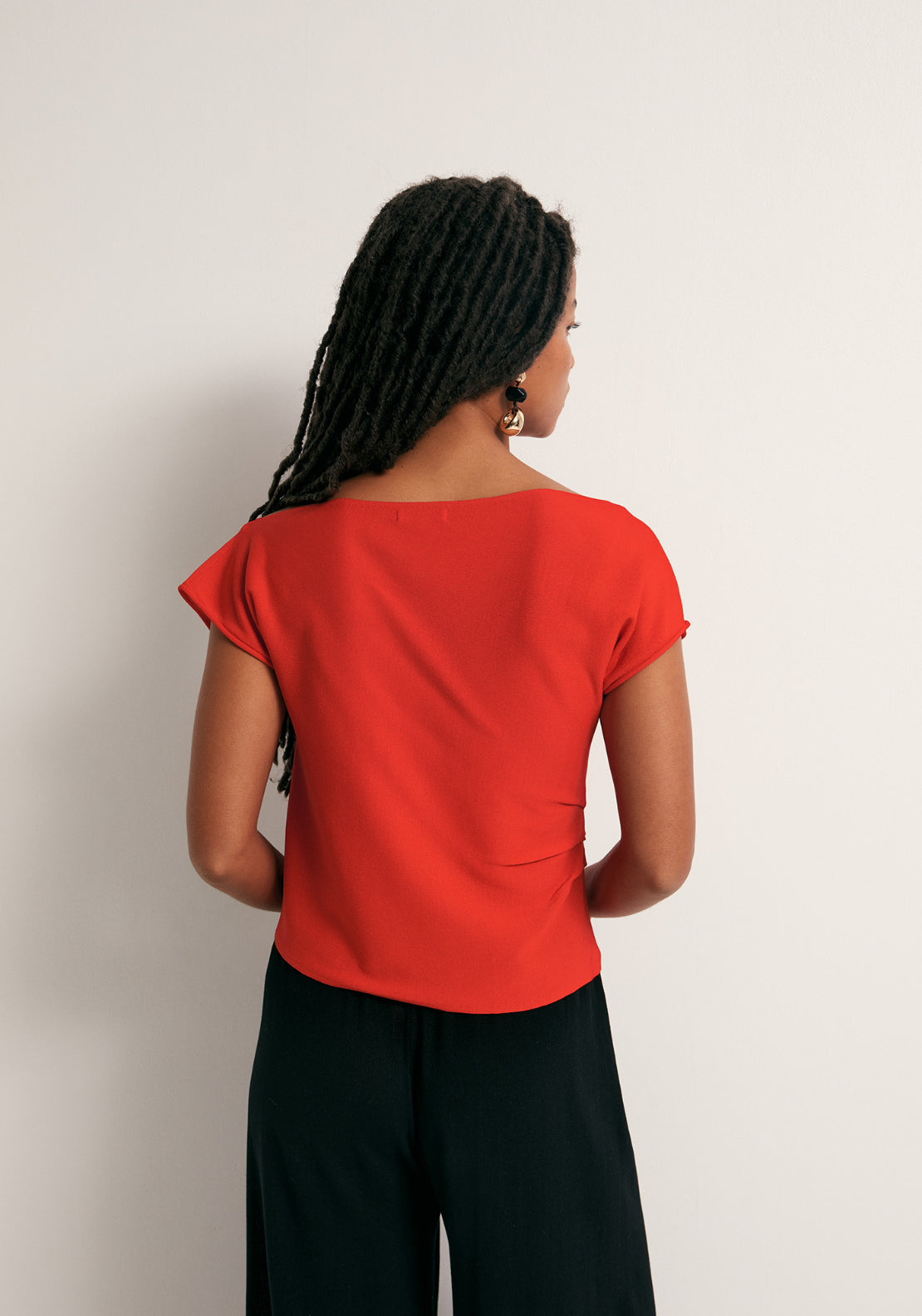 Asymmetrical Pleat Top - Red