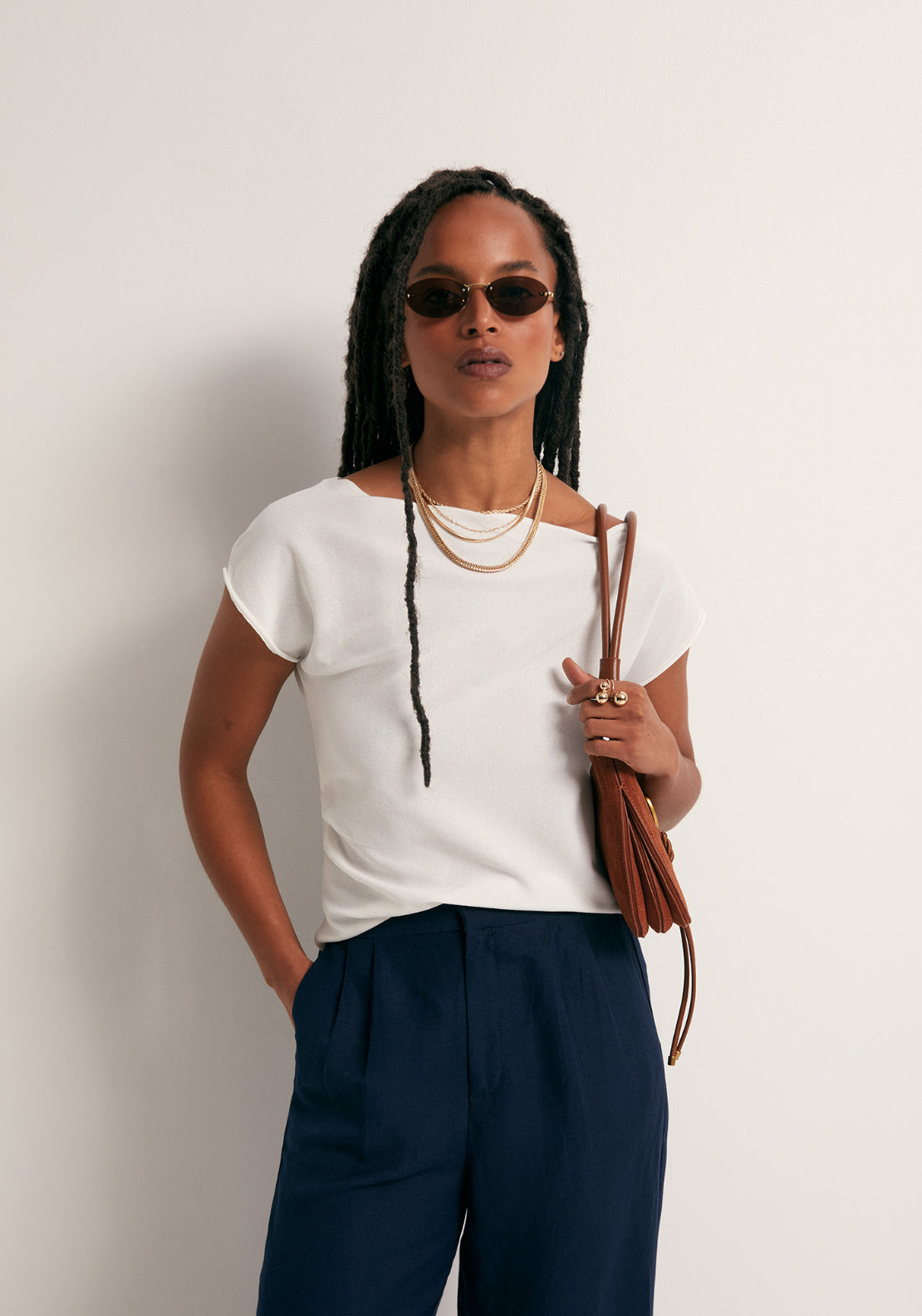Asymmetrical Pleat Top - White