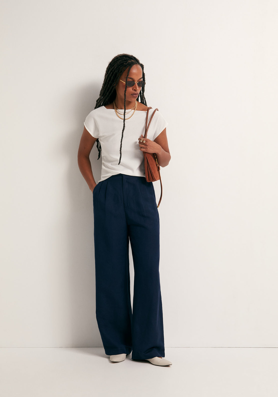 Asymmetrical Pleat Top - White