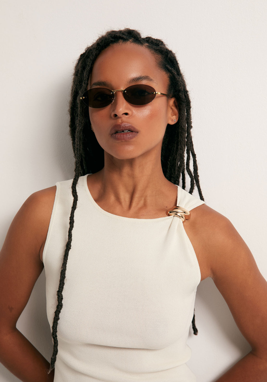 Metallic Hardware Top - White