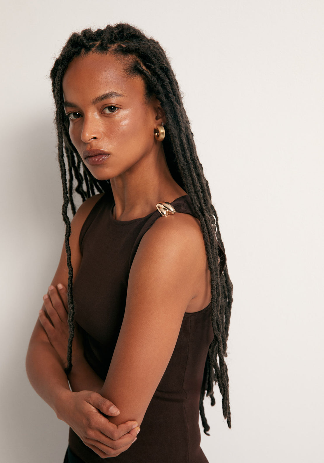 Metallic Hardware Top - Brown