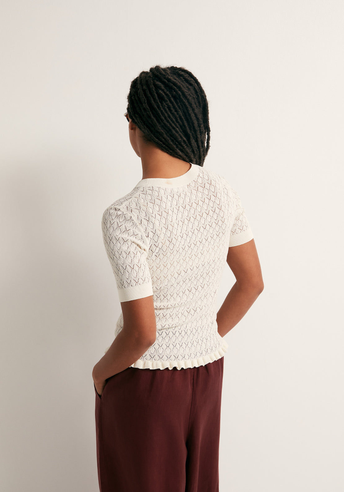 Openwork Short Sleeve Top - White
