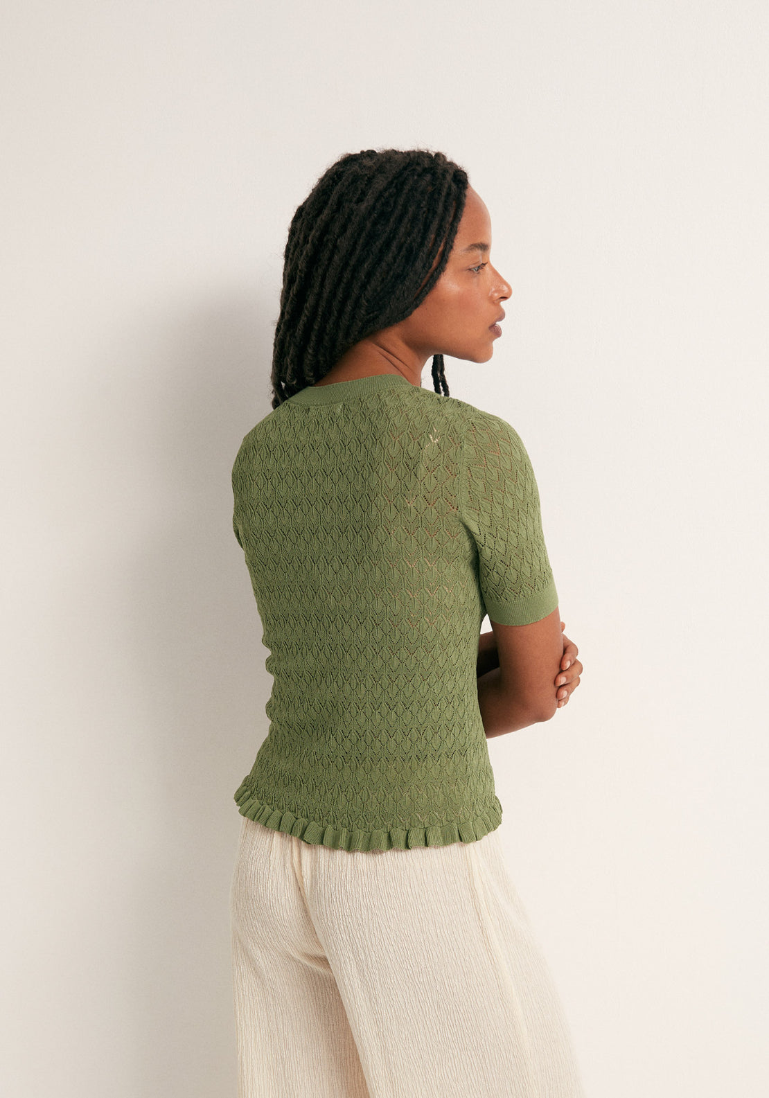 Openwork Short Sleeve Top - Salvia