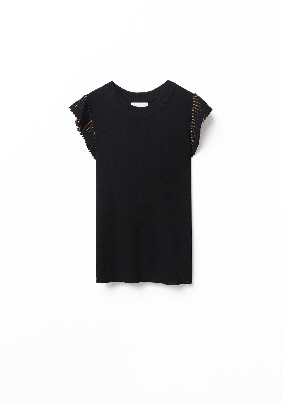 Ruffle Sleeve Knit Top - Black