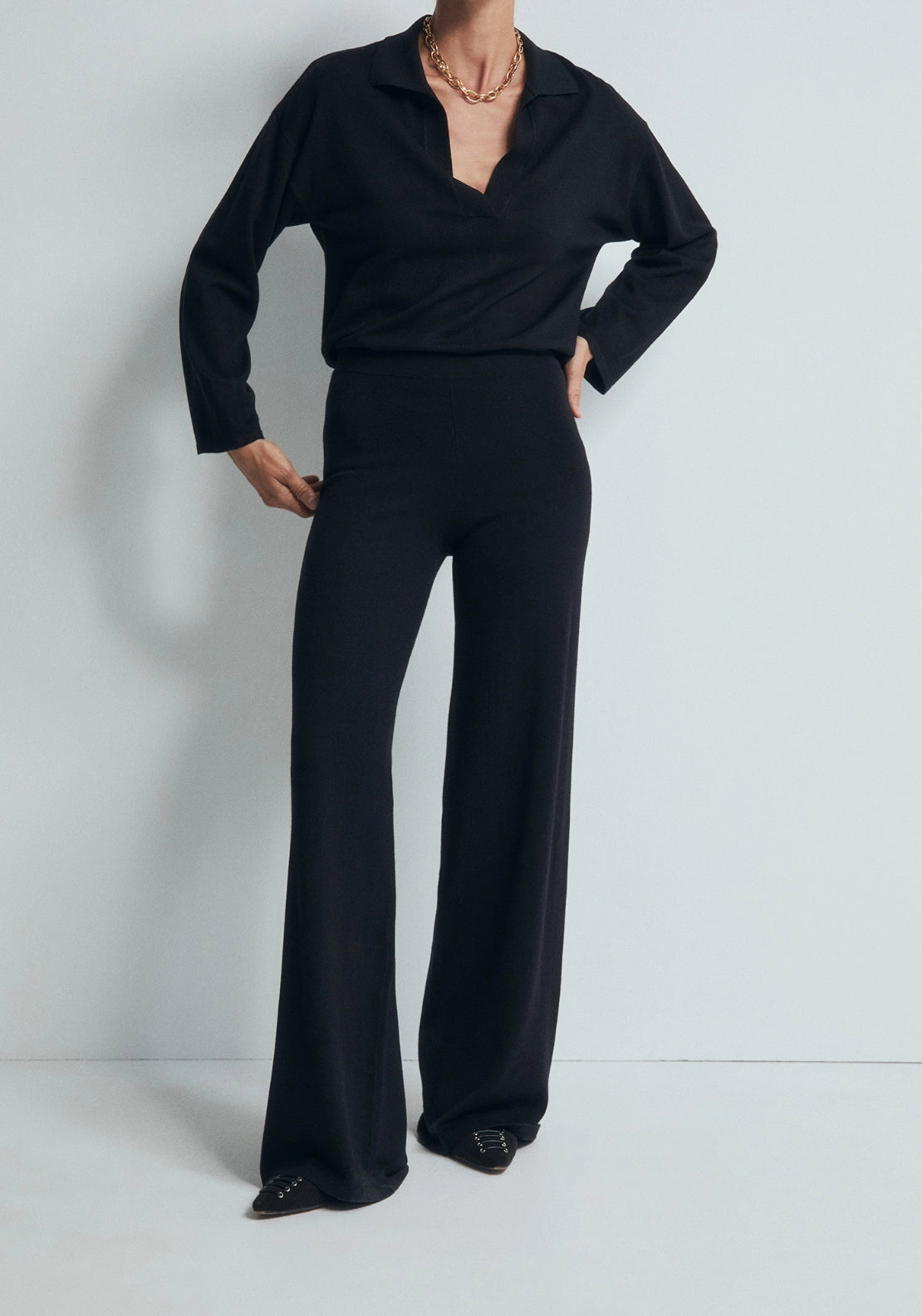 Plain Knit Trousers - Black