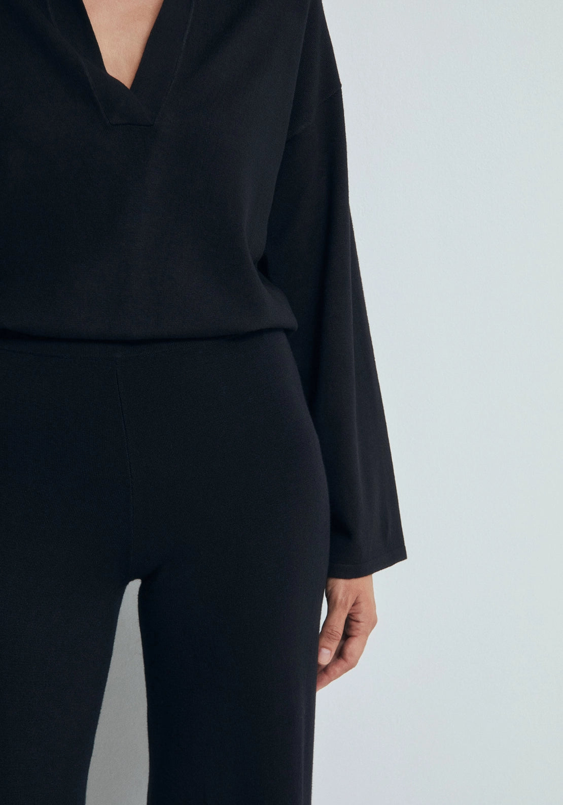 Plain Knit Trousers - Black
