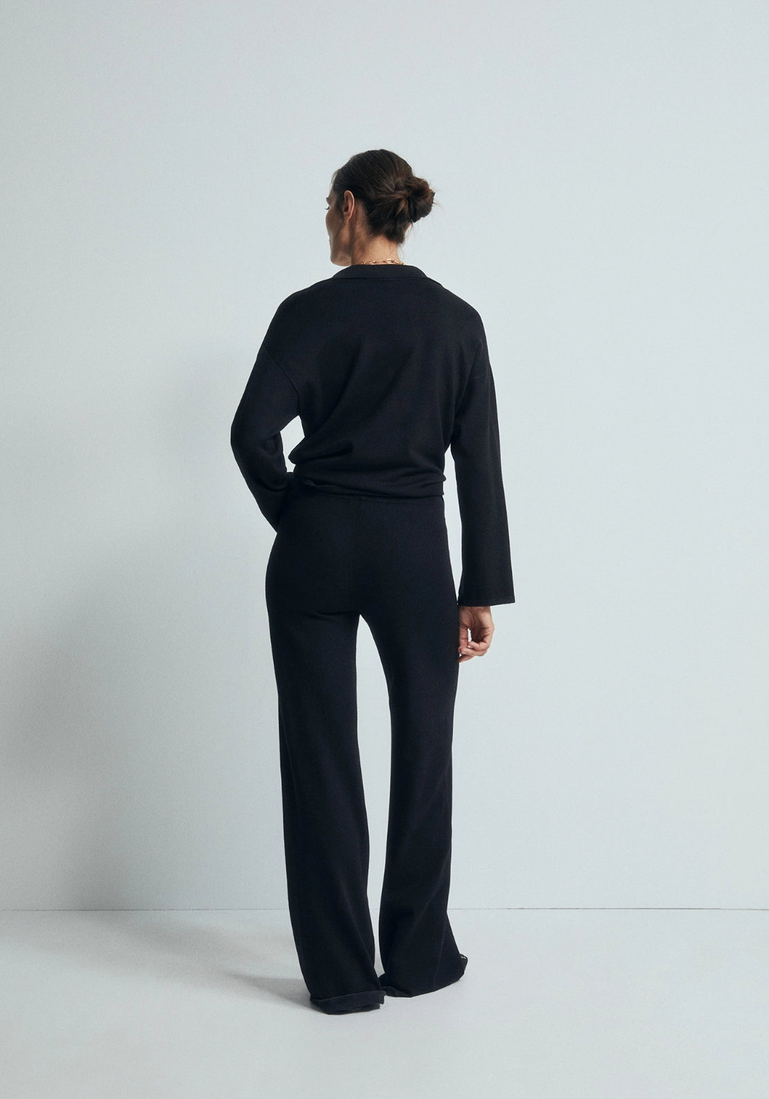 Plain Knit Trousers - Black