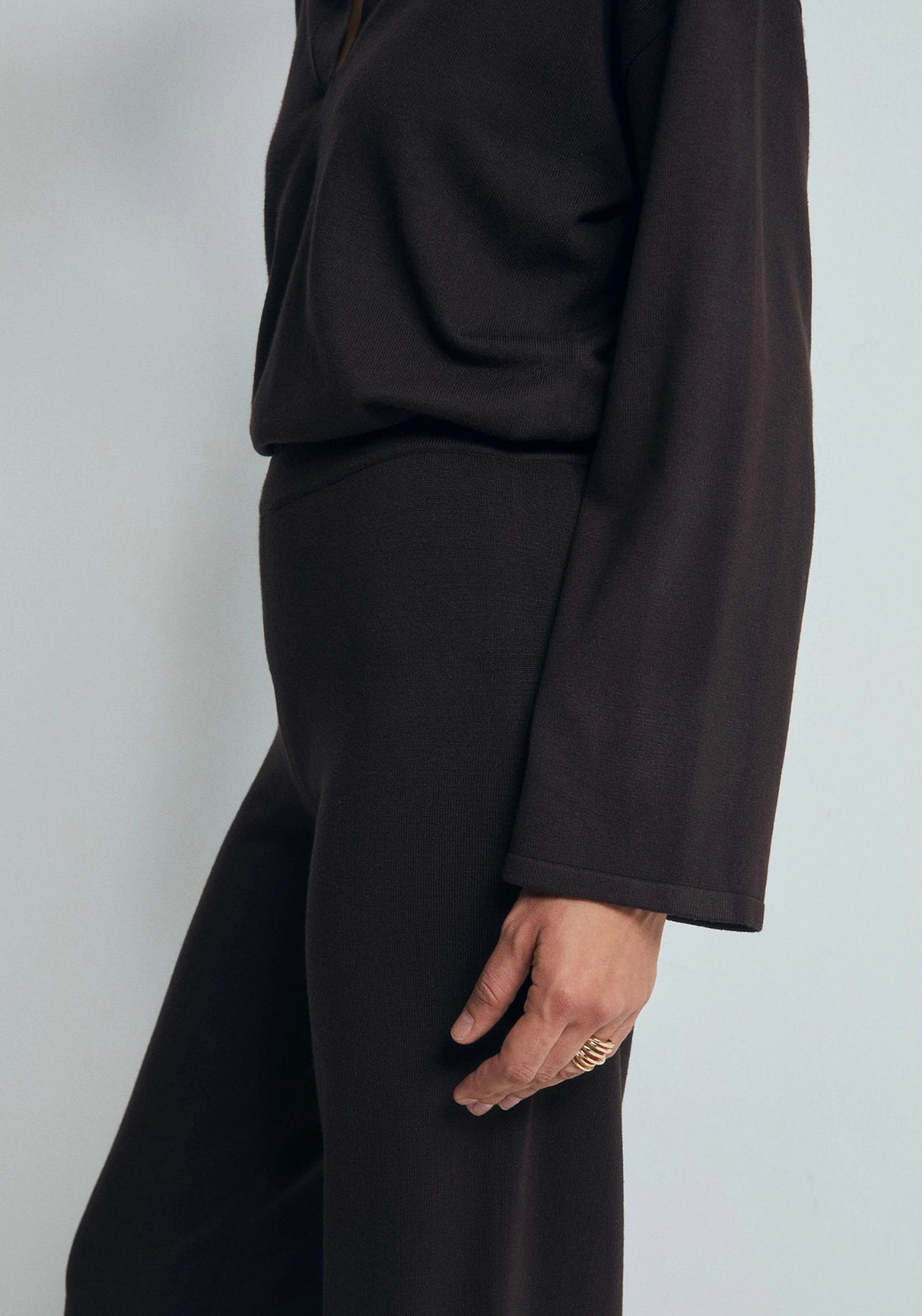 Plain Knit Trousers - Brown