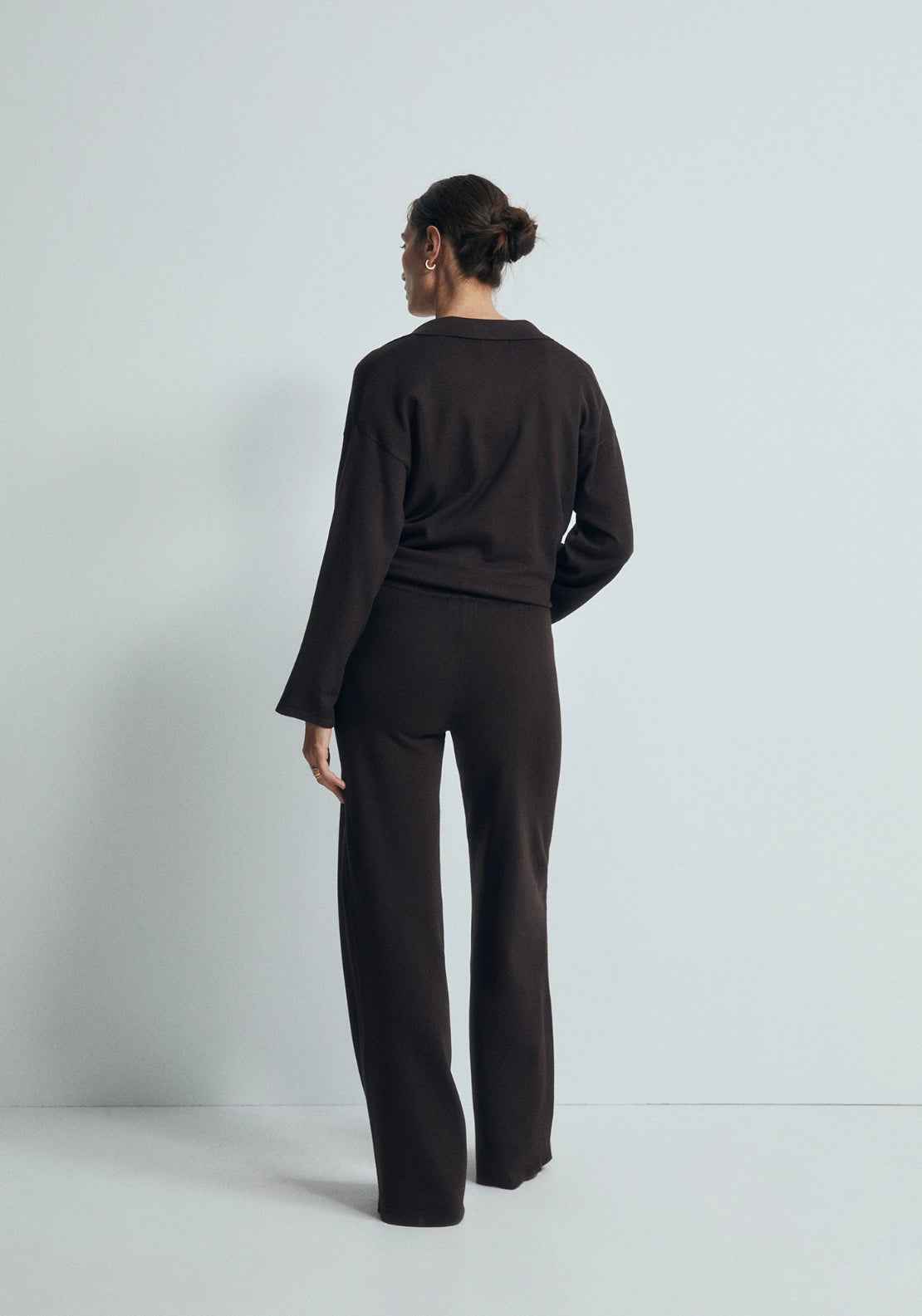 Plain Knit Trousers - Brown