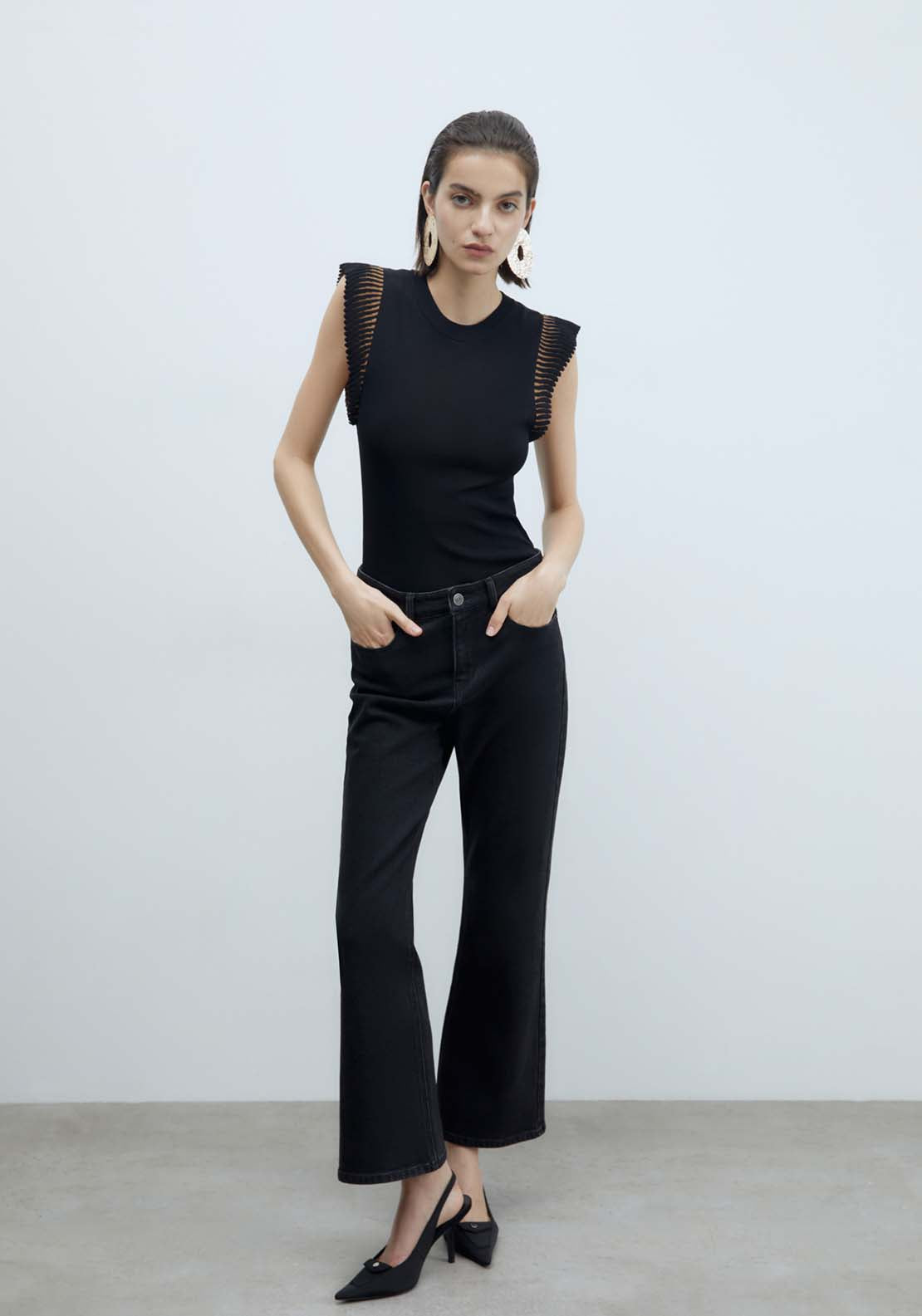Sfera Ruffled Shoulders Top - Black 5 Shaws Department Stores