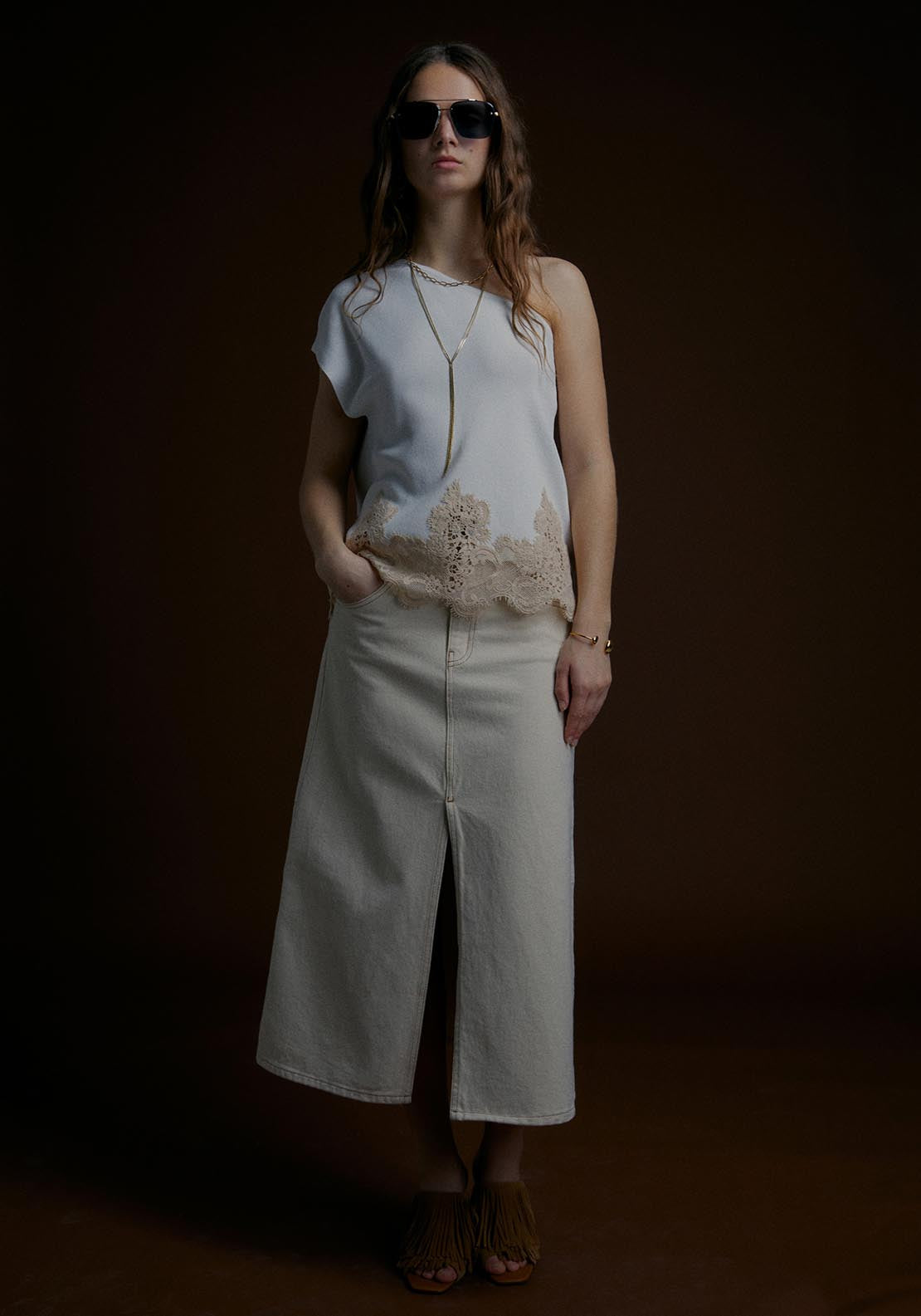 Sfera Sleeveless Top W Lace Detail - Ecru 4 Shaws Department Stores