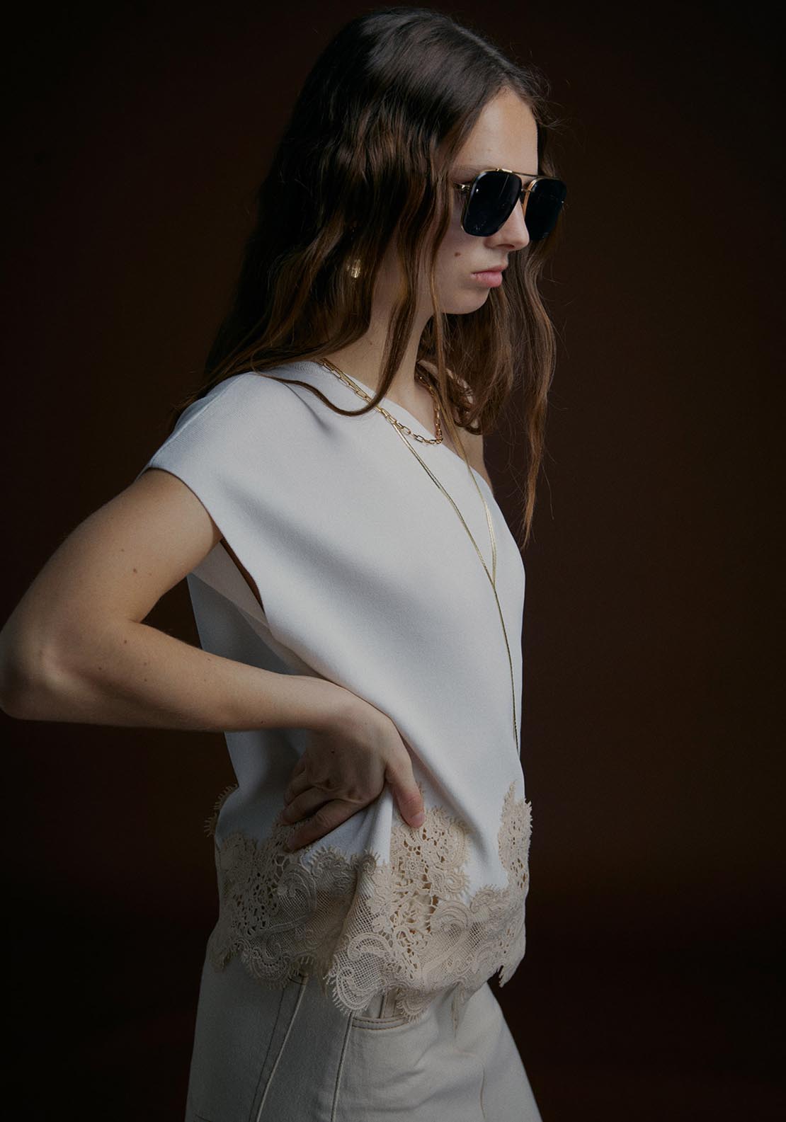 Sfera Sleeveless Top W Lace Detail - Ecru 3 Shaws Department Stores