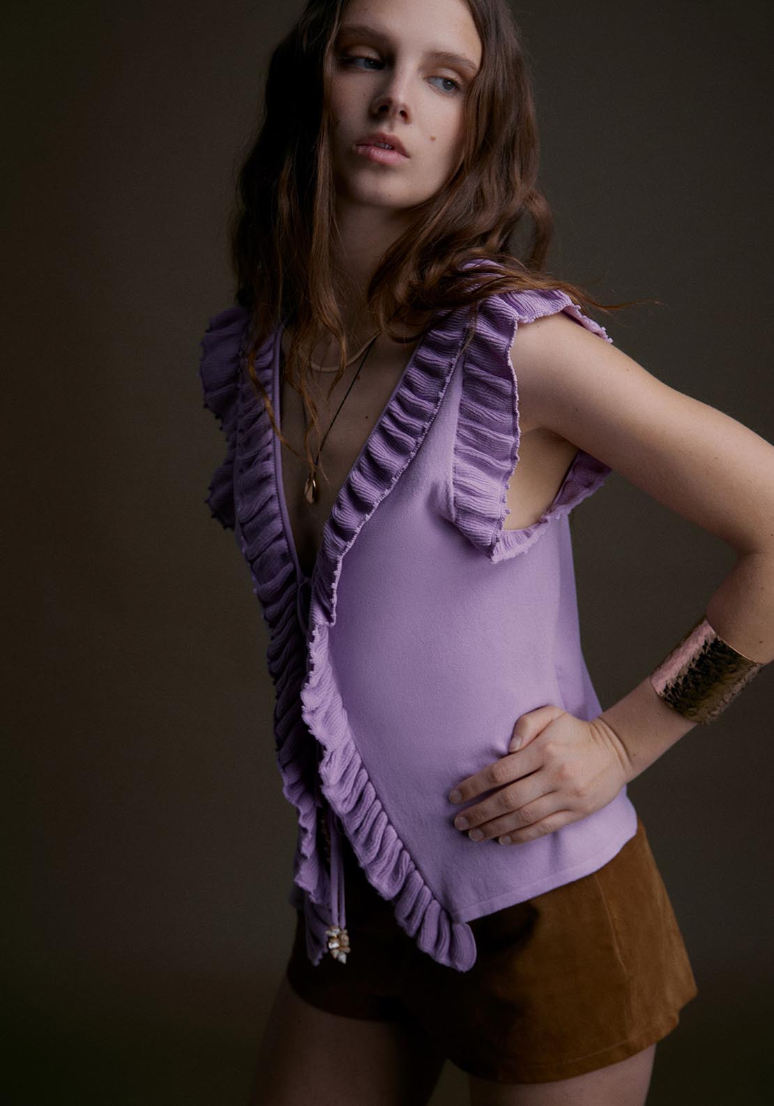 Sfera Sleeveless Top W Ruffles - Mauve 3 Shaws Department Stores