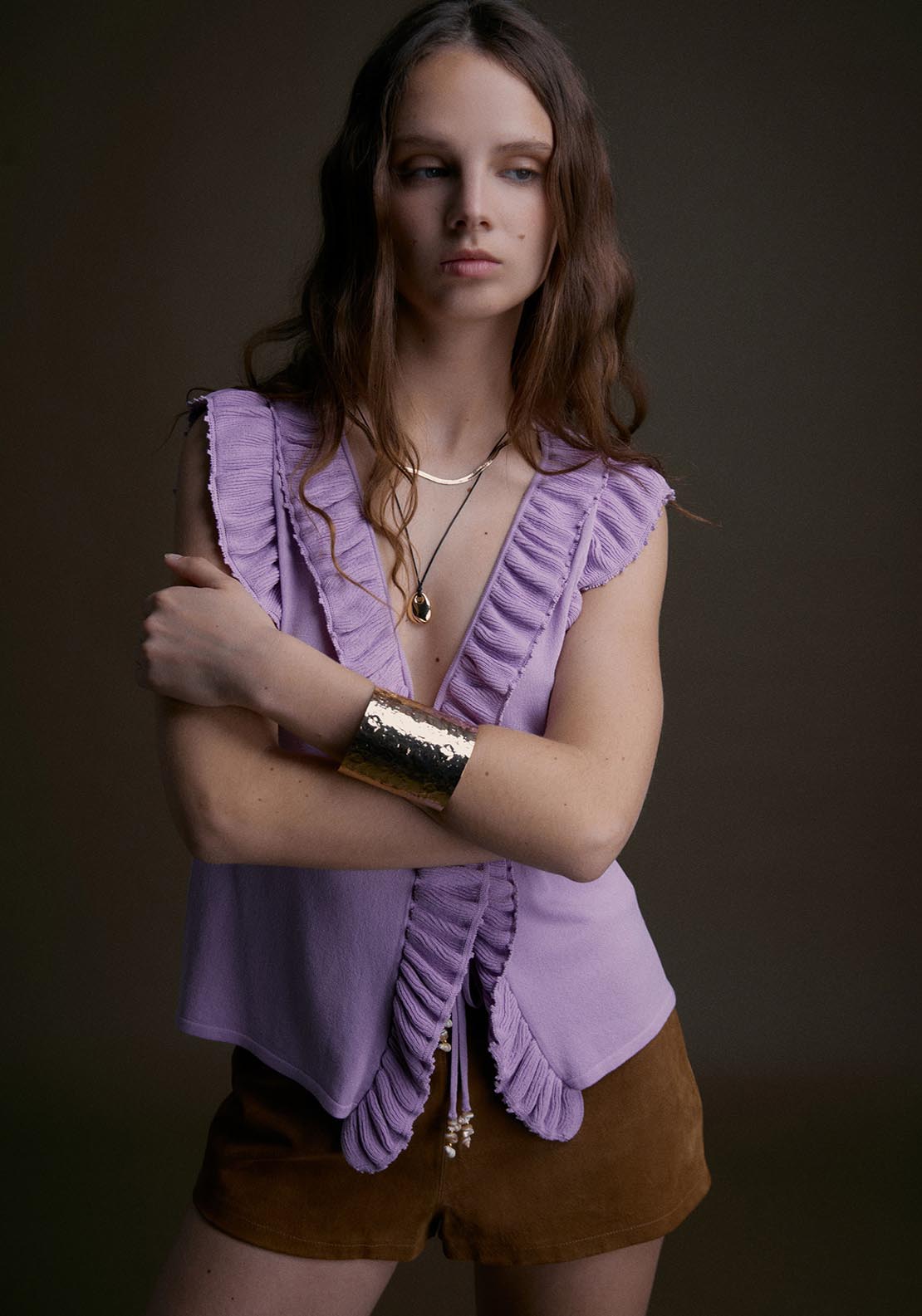 Sfera Sleeveless Top W Ruffles - Mauve 1 Shaws Department Stores