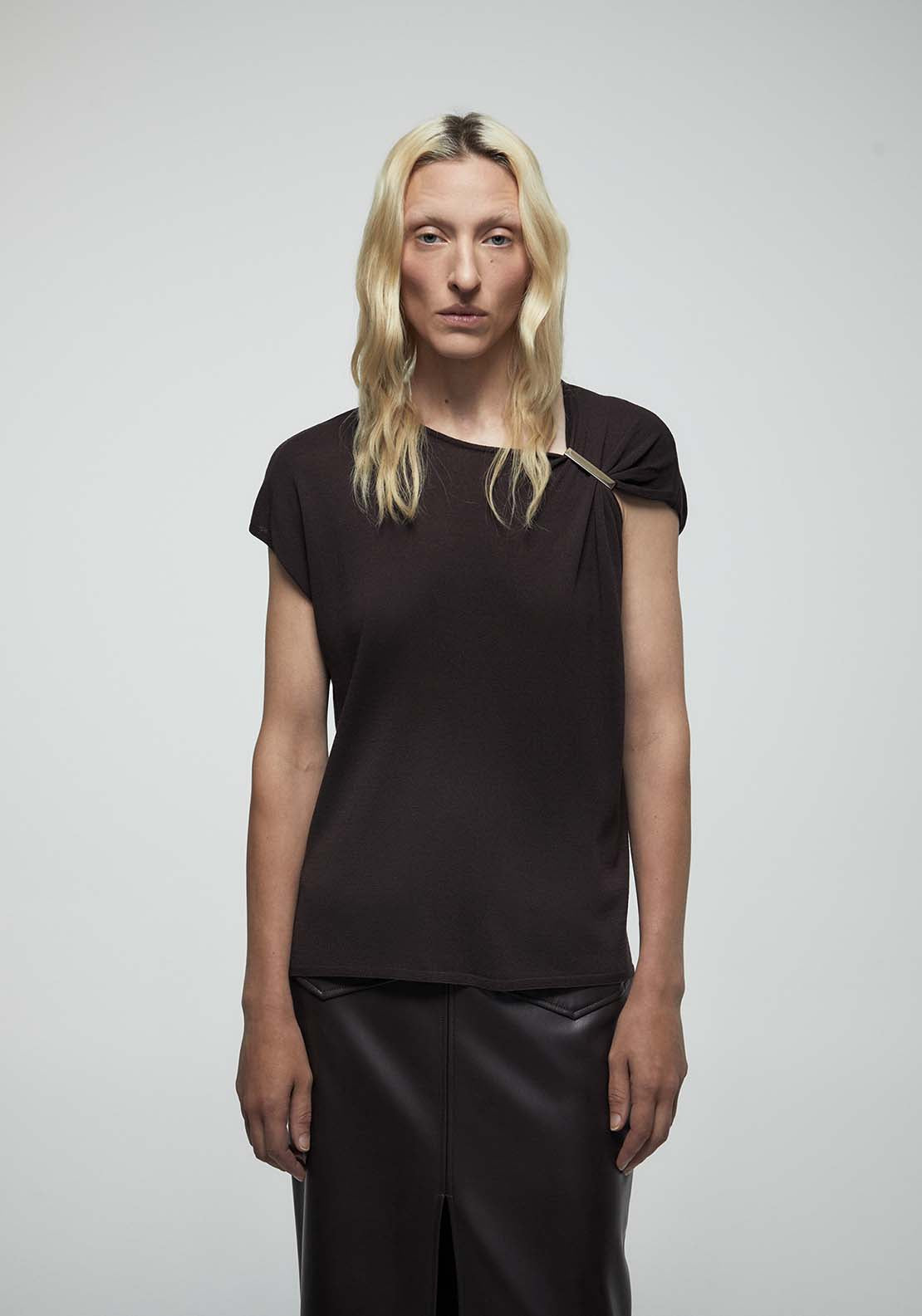 Shoulder Detail Top - Brown