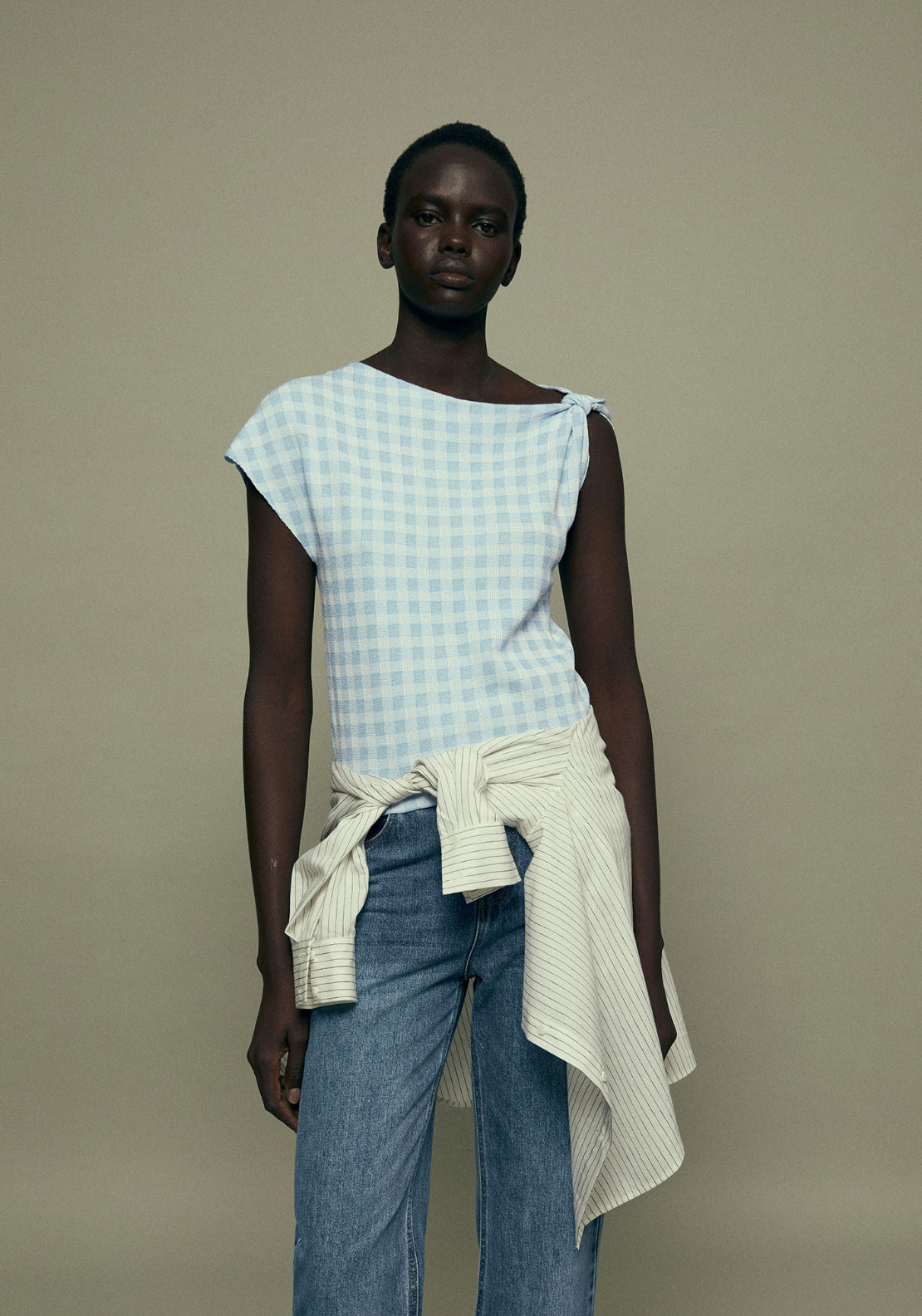Gingham Print Top - Blue