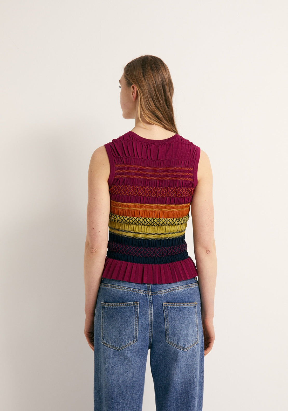 Ruched Knitted Embroidered Top - Multicolour