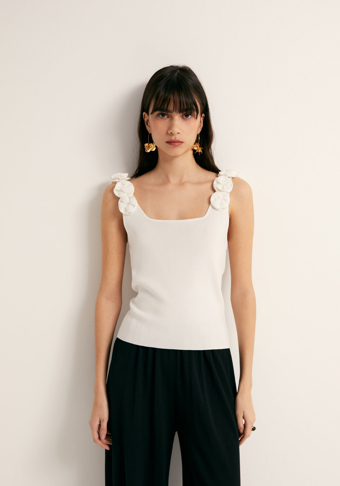 Flower Detail Tank Top - White