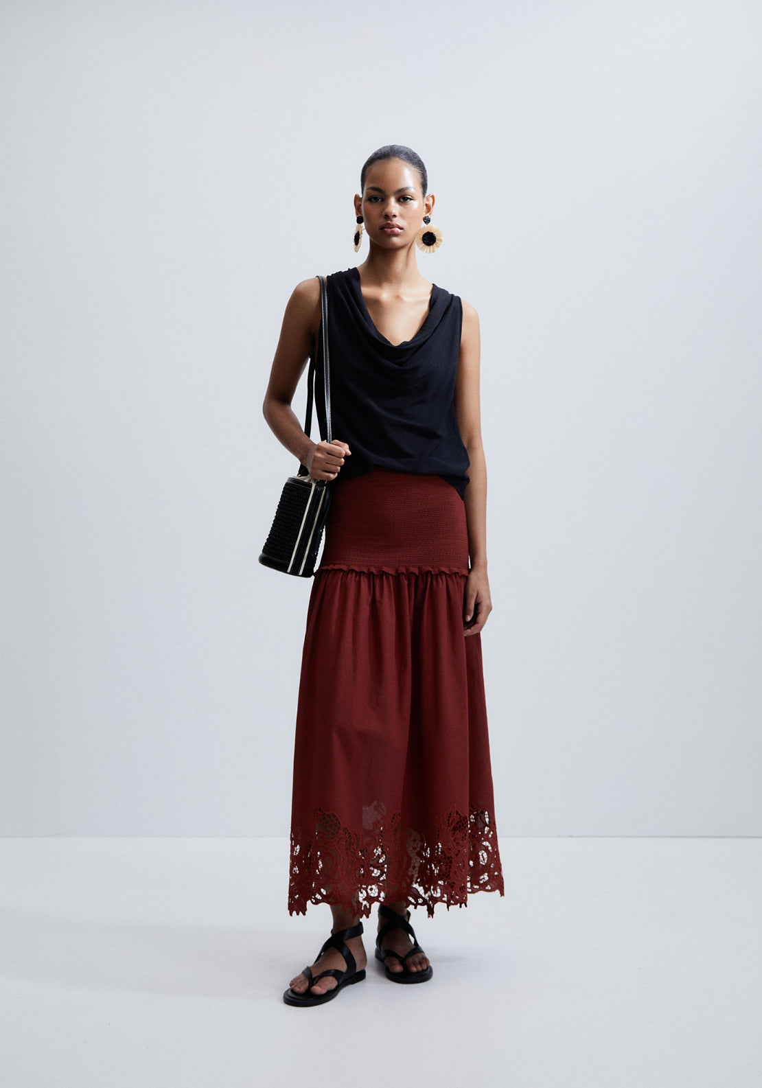 Draped Cowl-Neck Top - Black