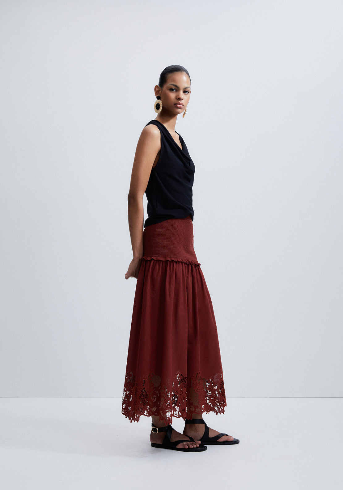 Draped Cowl-Neck Top - Black